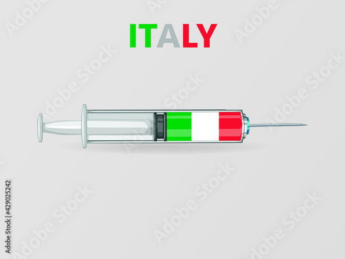 Medical disposable syringe icon with Italy Flag. Applicable for covid 19, coronavirus vaccine injection, vaccination illustration. plastic syringe. Vector illustration