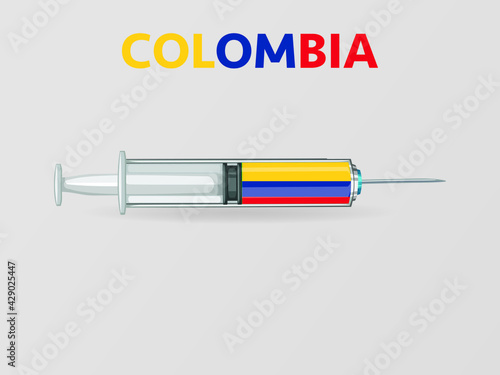 Medical disposable syringe icon with Colombia Flag. Applicable for covid 19, coronavirus vaccine injection, vaccination illustration. plastic syringe. Vector illustration