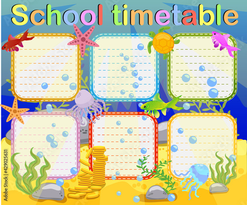 Canvas Print School timetable with marine themes, underwater world
