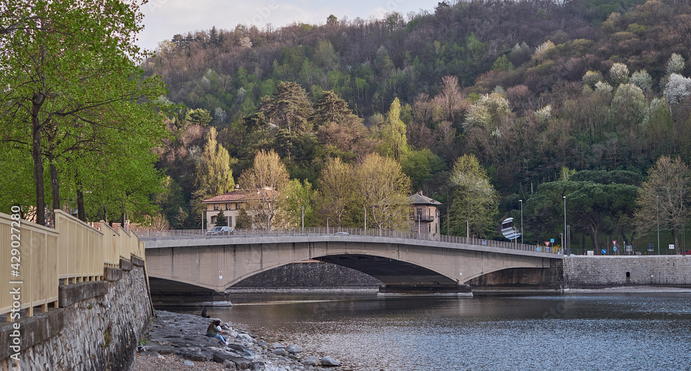 View over John Fitzgerald Kennedy Bridge, in the city of Lecco, Italy