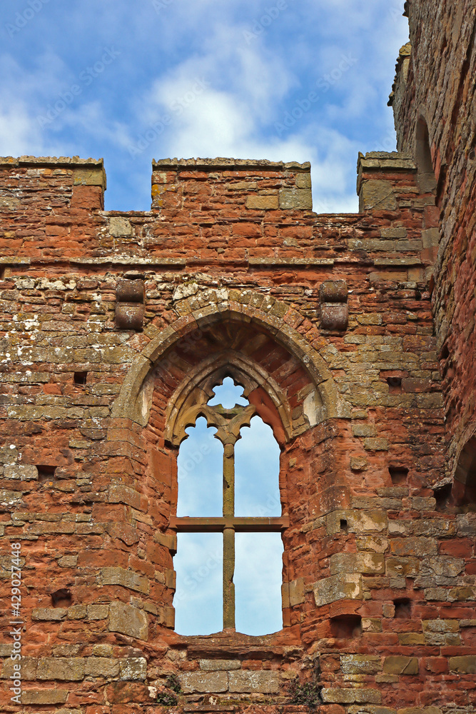Fototapeta premium ruins, historical, gothic, sandstone rock, battle field, red sandstone, family icon, acton, architectural details, castle, arches, historic, manor, sandstone walls, shropshire, abandoned building, tou