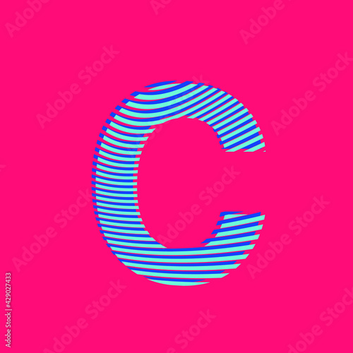 Letter C textured in curved lines, sports style, editable vector