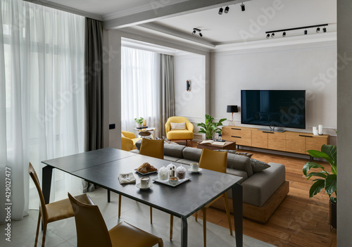 living room, modern apartment, tv area in a modern apartment