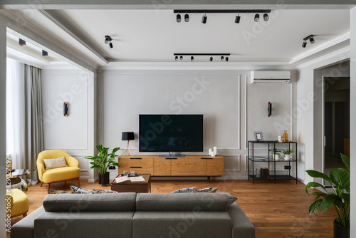 living room, modern apartment, tv area in a modern apartment