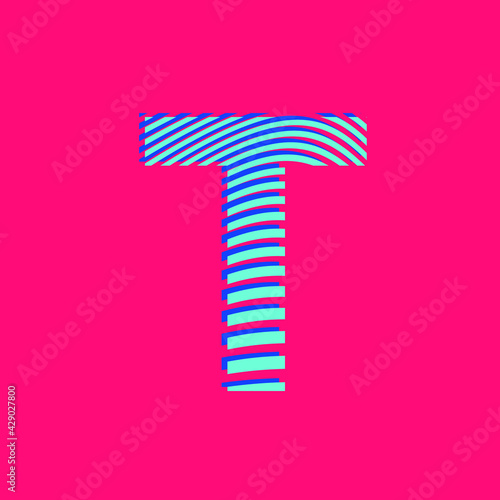 Letter T textured in curved lines, sports style, editable vector