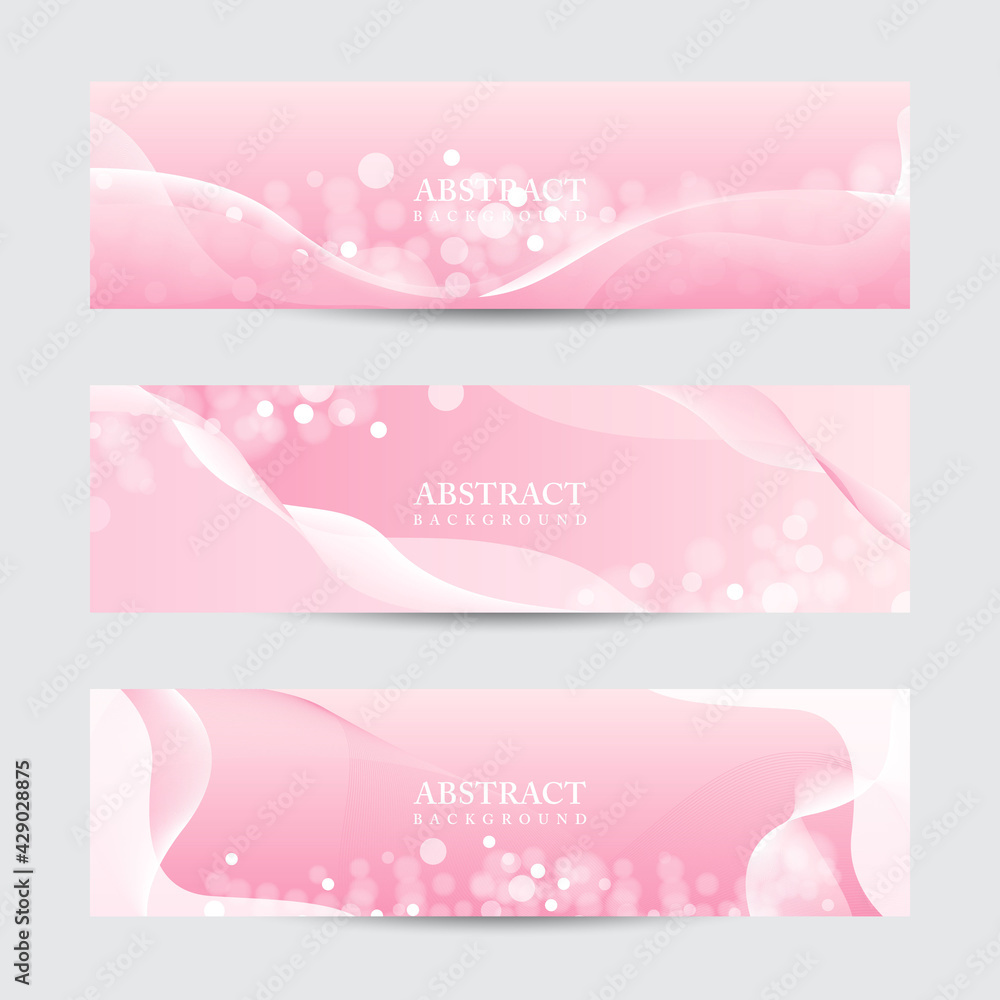 set of banners with pink bokeh
