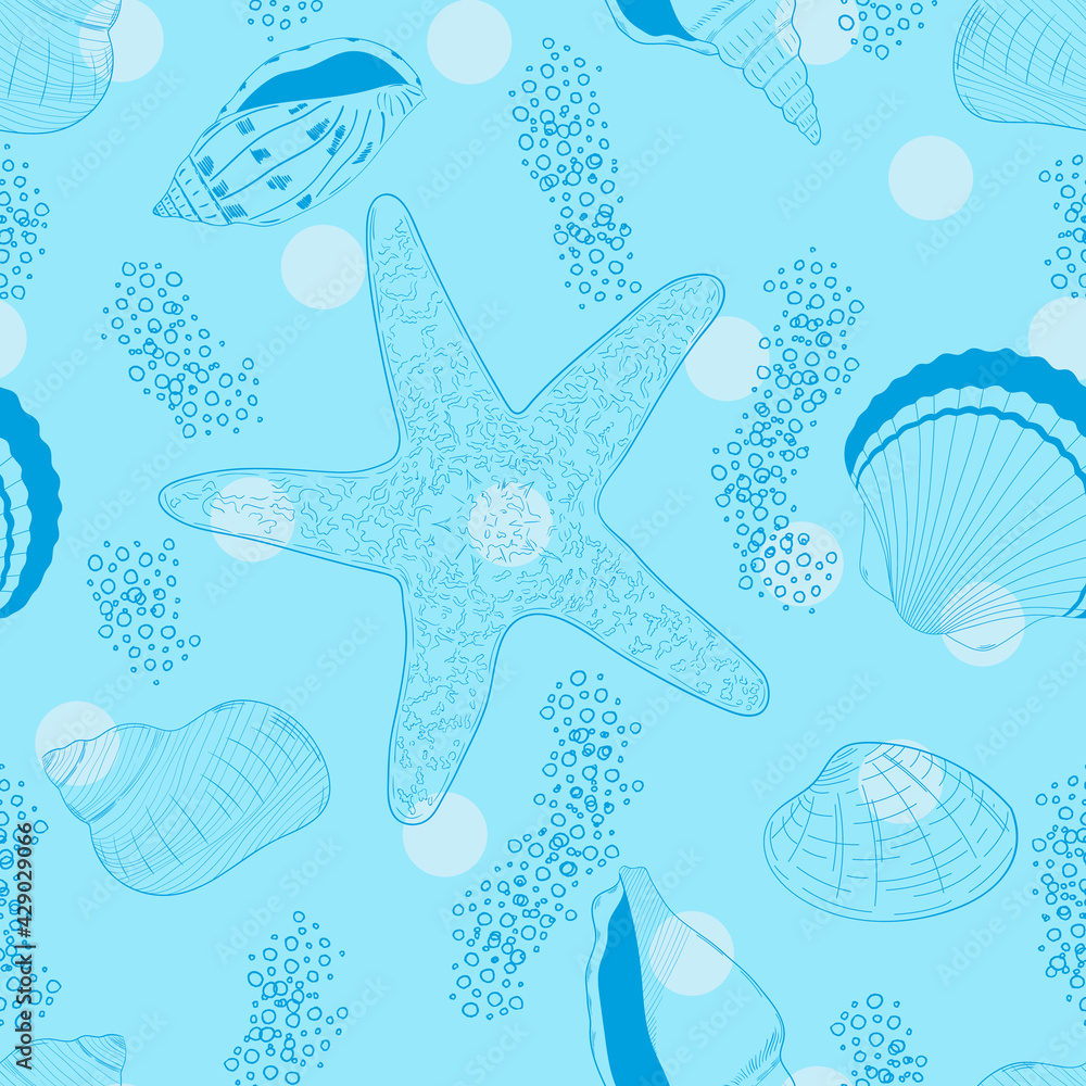 Seashells, Coral and Anchor seamless pattern
