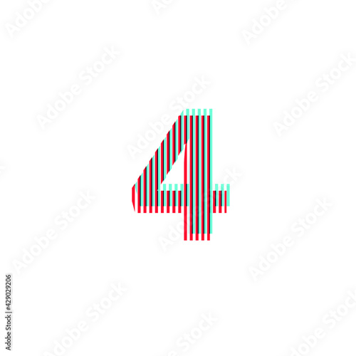 number  4 "four", anaglyph effect, editable vector