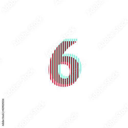 number 6 "six", anaglyph effect, editable vector