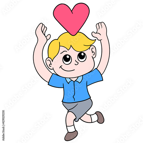 a man playing happily in love, doodle icon image kawaii