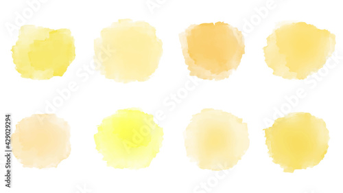 Set of yellow watercolor brush isolate on white, vector.