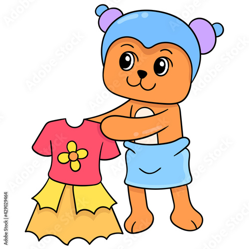 animal bear woman after bathing in drying clothes, doodle icon image kawaii