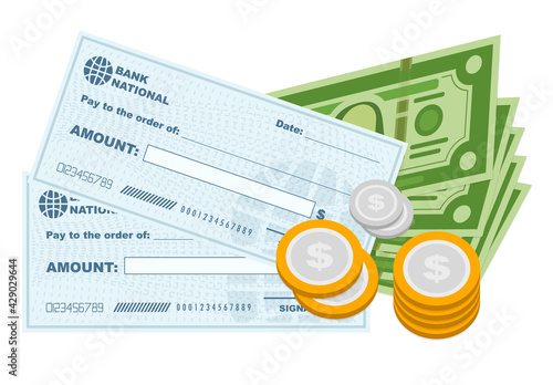 Illustration concept banknotes and cheque finance money vector