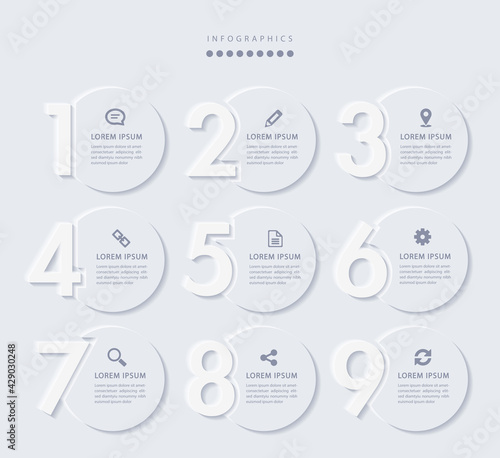 Vector elegant simple refined style infographic design UI template 9 number labels and icons