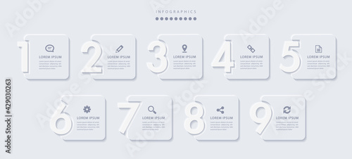 Vector elegant simple refined style infographic design UI template 9 number labels and icons
