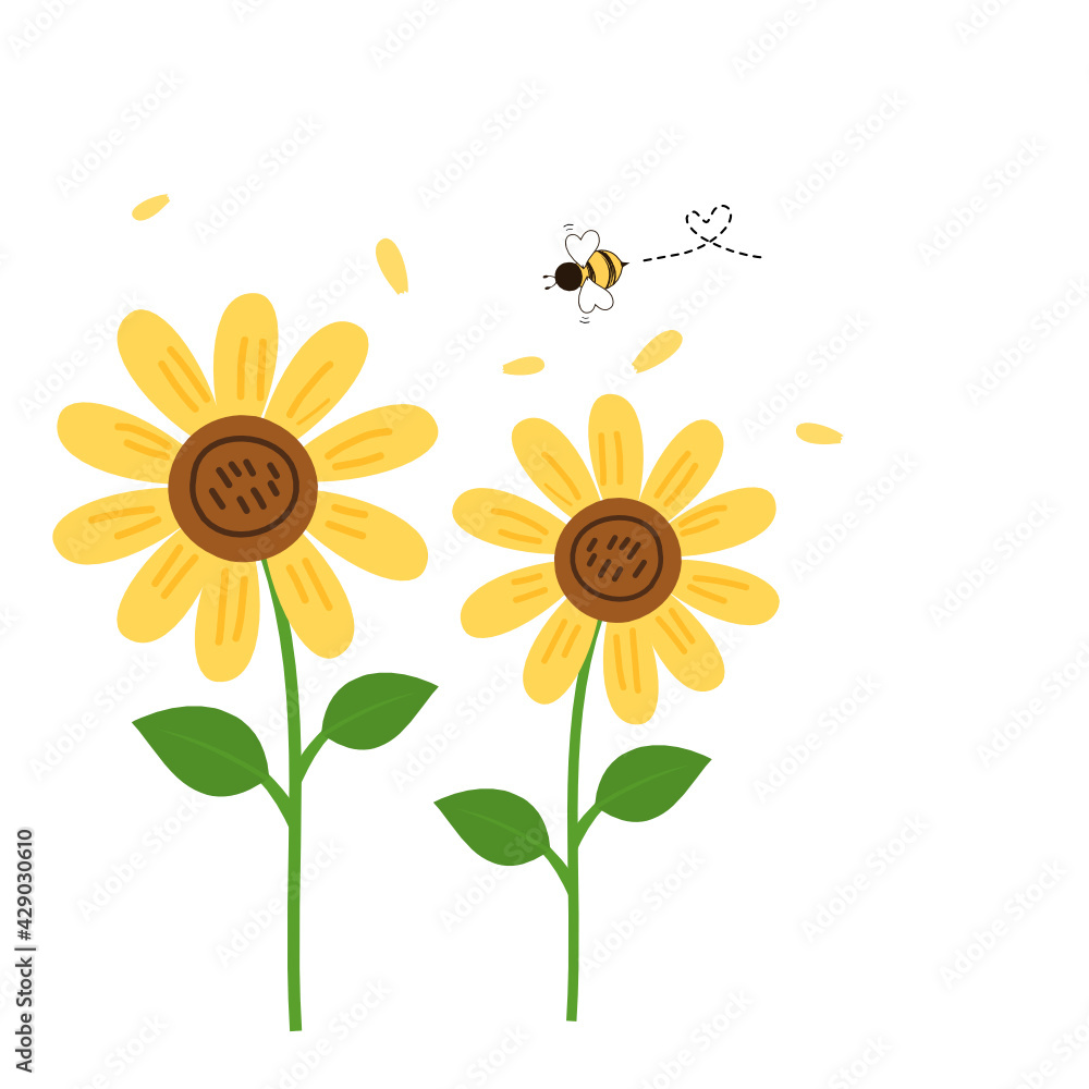 Bee cartoons with sunflower icons sign isolated on white background vector illustration. Bee cartoons with sunflower icons sign isolated on white background vector illustration.