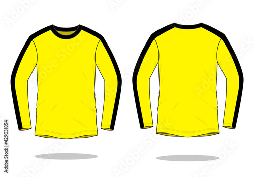 Two Tone Long Sleeve T-Shirt Yellow-Black Design Vector.Front And Back View.