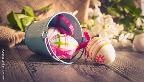 Wallpaper Mural Spring flowers and easter eggs. Happy Easter Background Torontodigital.ca