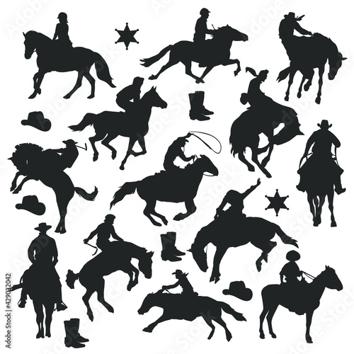 Rider Illustration Clip Art Design Collection Silhouettes Cowboy Vector Design.