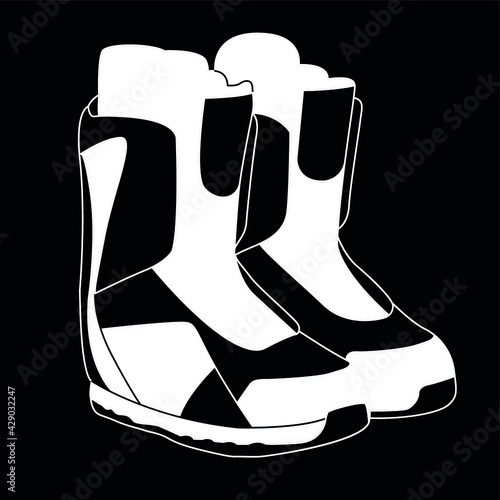  white snowboarding boots on black background