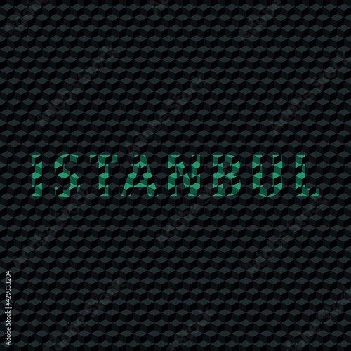 text "ISTANBUL" airport departure notice in blue color on black background, editable vector