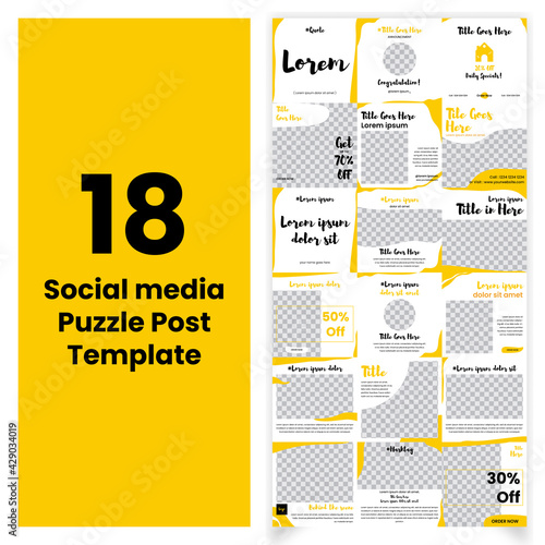 Set of Editable square banner template. Minimalist food yellow background color with abstract shape. Suitable for social media post, instagram. Vector illustration ai, eps10