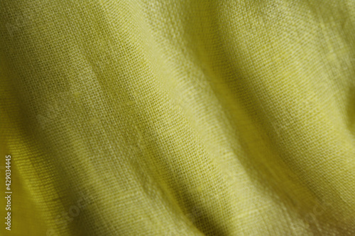 Textured Yellow Linen Background, Ntural Fabric Textile, Folded Wrinkled Surface Cotton 