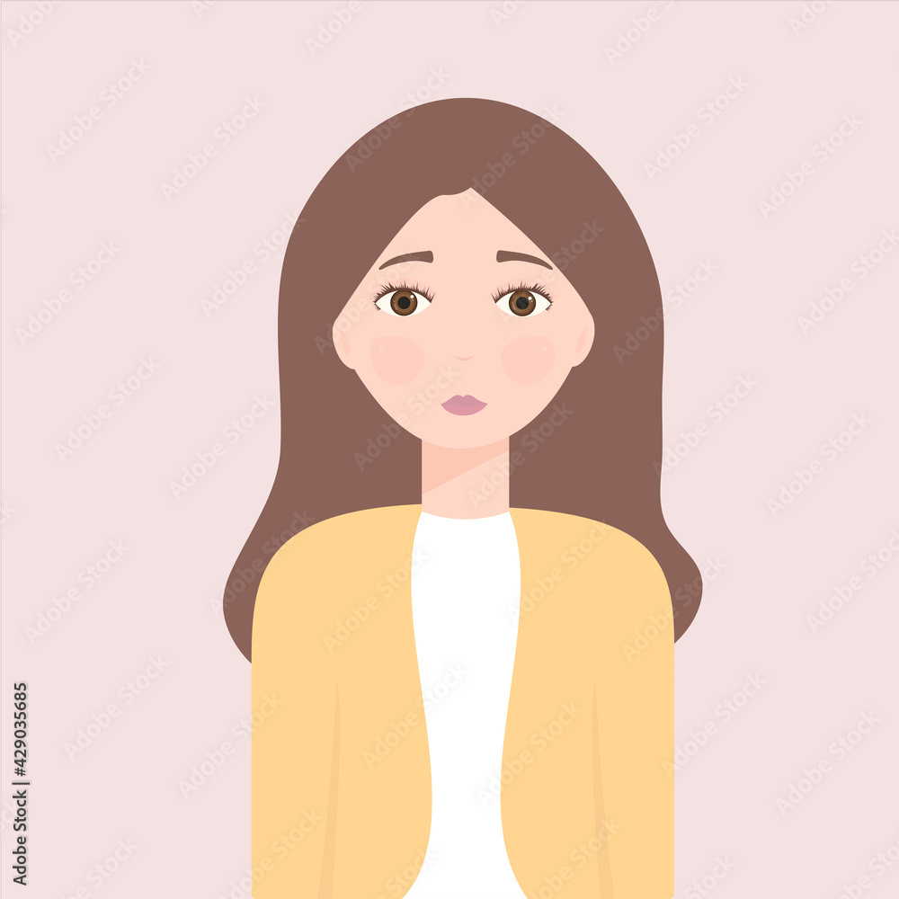 Beautiful girl with serious face. Cartoon style. Beautiful girl with serious face. Cartoon style.