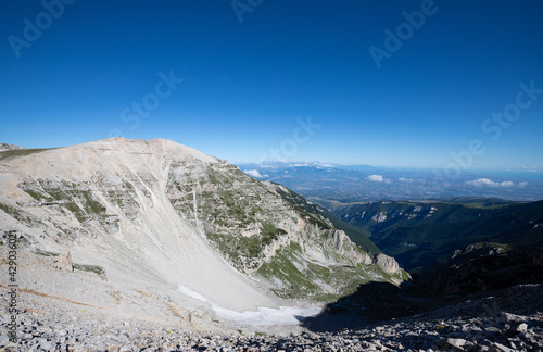 glacier in a gorge on the path to Monte Amaro in the Majella national park, mountain range of the Apennines. Maiella mountain massif, Abruzzo, L'Aquila photo