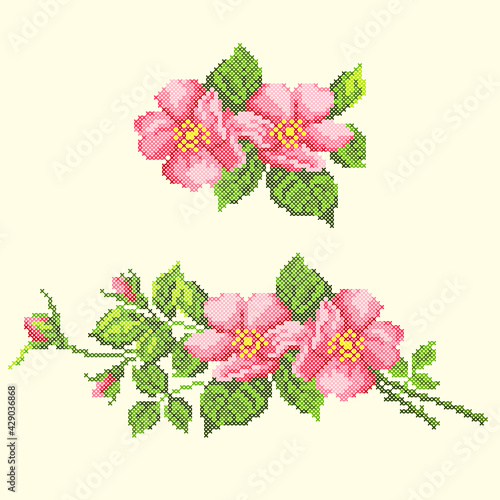 vector art embroidery dog roses