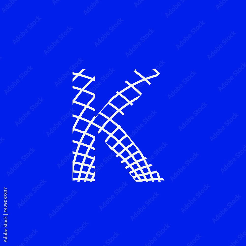 letter K with texture of curved lines that form a lattice