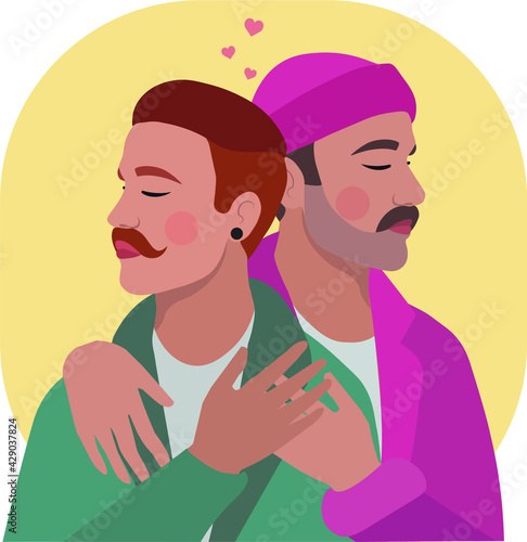 Gay couple hugging, LGBT vector