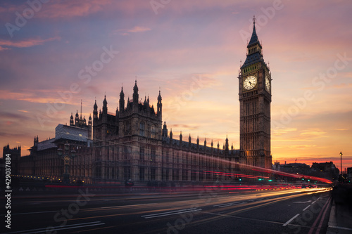 Canvas Print Big Ben at sunset from the Westminster Bridge, London, England, United Kingdom
