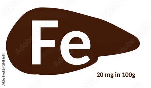 Liver   source of ferrum isolated on white cartoon illustration. Vector food icon. Healthy eating.