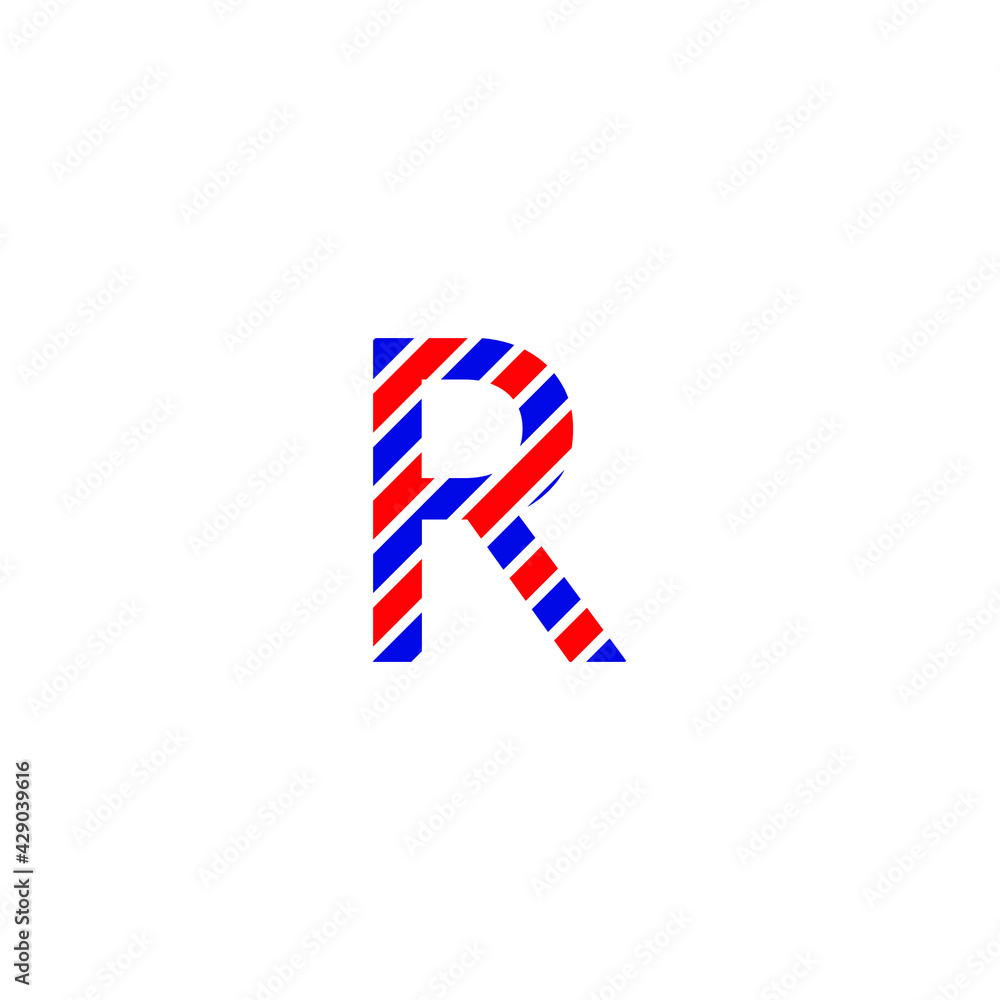 Obraz premium text letter R for design color red and blue flag of France. Creative typography. greeting card, editable vector. Tourism and travel.