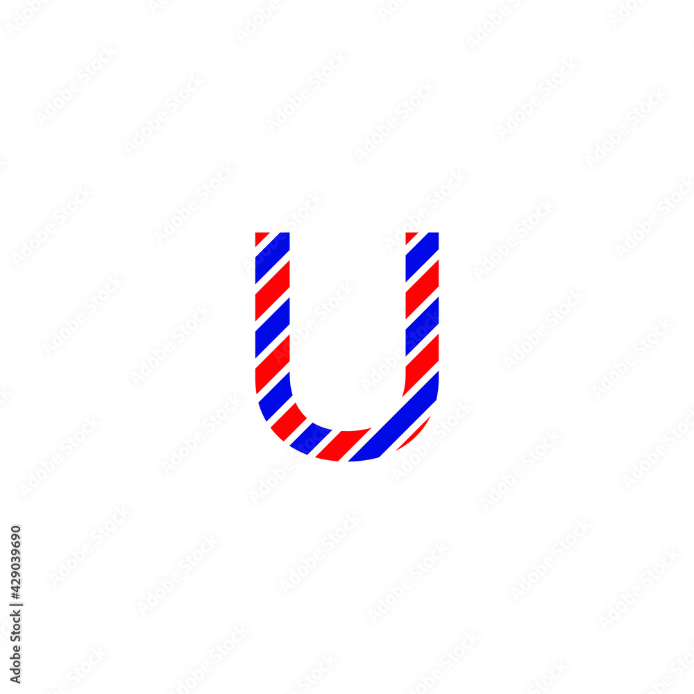 Obraz premium text letter U for design color red and blue flag of France. Creative typography. greeting card, editable vector. Tourism and travel.
