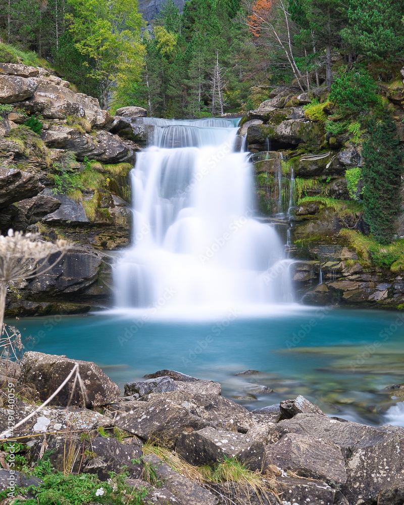 Las Gradas de Soaso waterfall in the Ordesa y Monte Perdido national park, in the Aragonese Pyrenees, located in Huesca, Spain