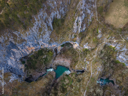 Aerial view of Unesco world heritage site Skocjanske jame (Skocjan caves) with collapse doline, Slovenia
