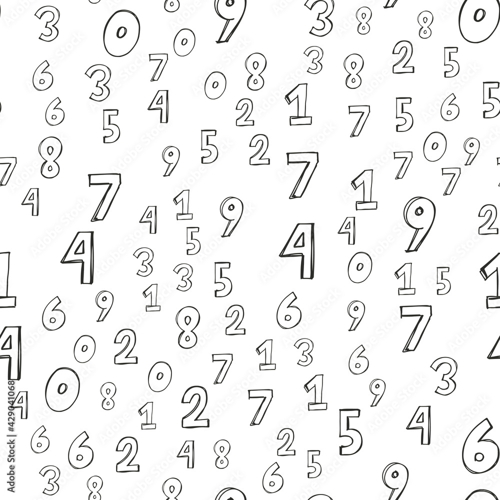 Numbers. Seamless vector wallpaper on white hand draw Numbers. Seamless vector wallpaper on white hand draw