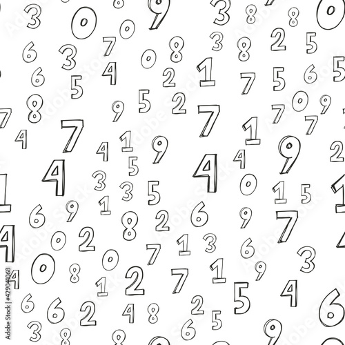 Numbers. Seamless vector wallpaper on white hand draw