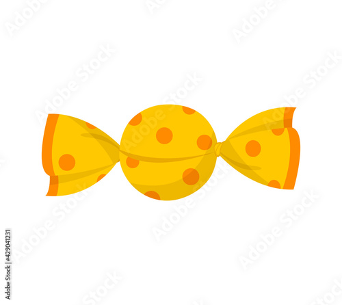 Yellow cute packaged candy on white background
