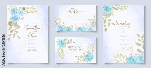 Set of wedding card design with blue roses