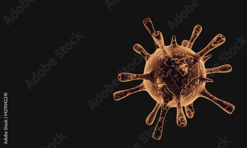 3D rendering. Microscopic Covid-19 spiked virus. World crisis pandemic.
