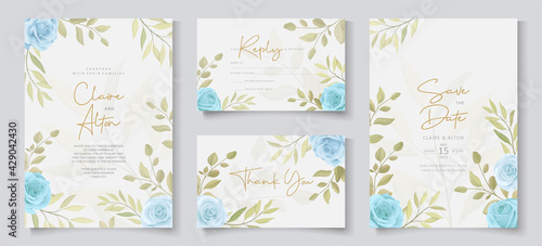Set of wedding card design with blue roses