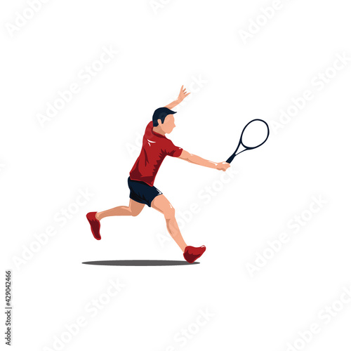 man athlete swing her tennis racket - tennis cartoon athlete isolated on white © Owl Summer