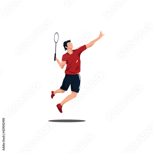 men badminton player jumping at court - sport men are playing badminton attack with smashing shuttlecock isolated on white