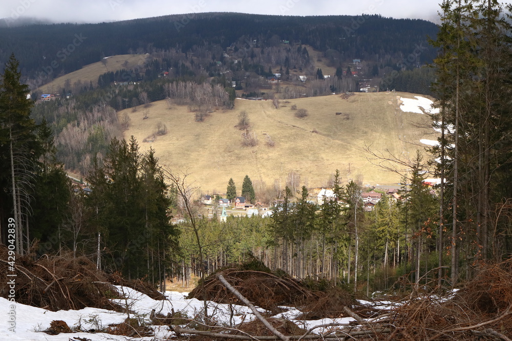 landscape view with remnants of snow, mountain landscape