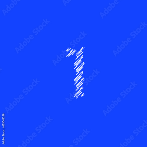 symbol number 1 with sketch appearance on cobalt blue background