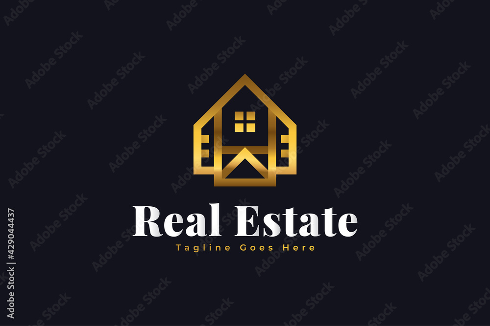 Luxury Real Estate Logo in Gold Gradient. Construction, Architecture or Building Logo Design Template
