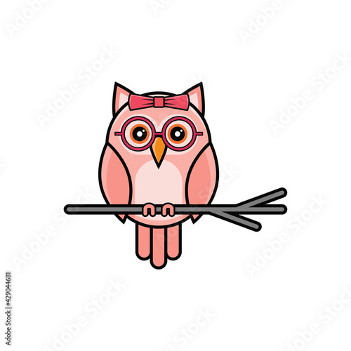 Doodle illustration of a pink female owl vector graphics